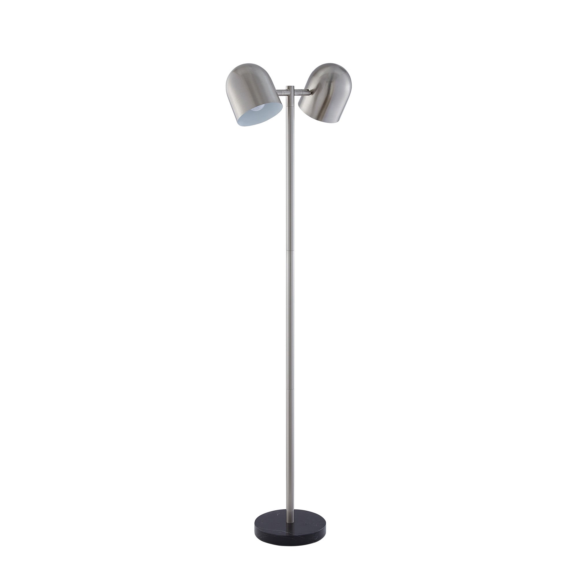 58" Chrome and White Two Light Floor Lamp With Silver Metallic Bell Shades