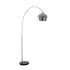 76" Chrome and Black Arched Floor Lamp With Silver Dome Shade