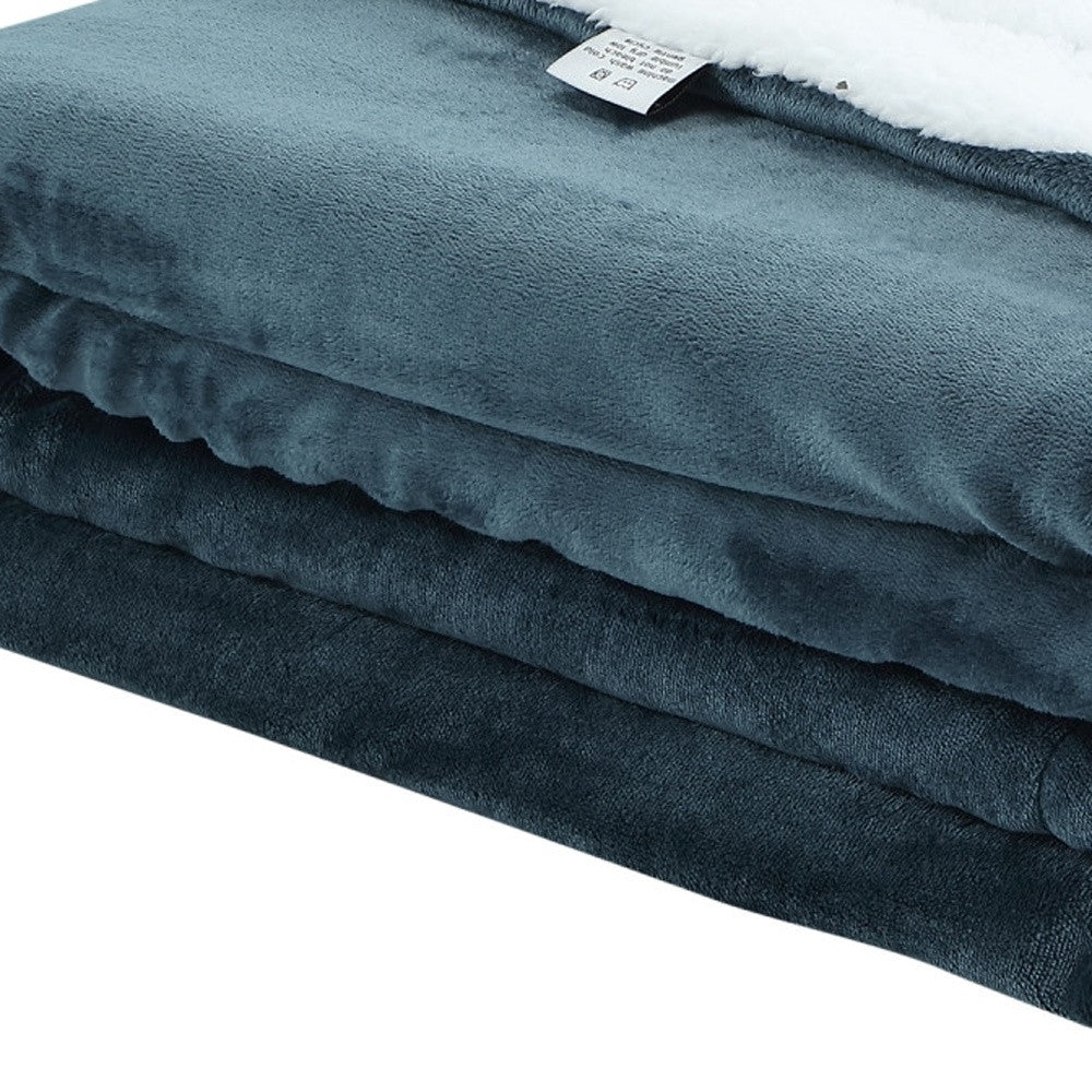 Navy Blue Knitted PolYester Solid Color Plush King Blanket