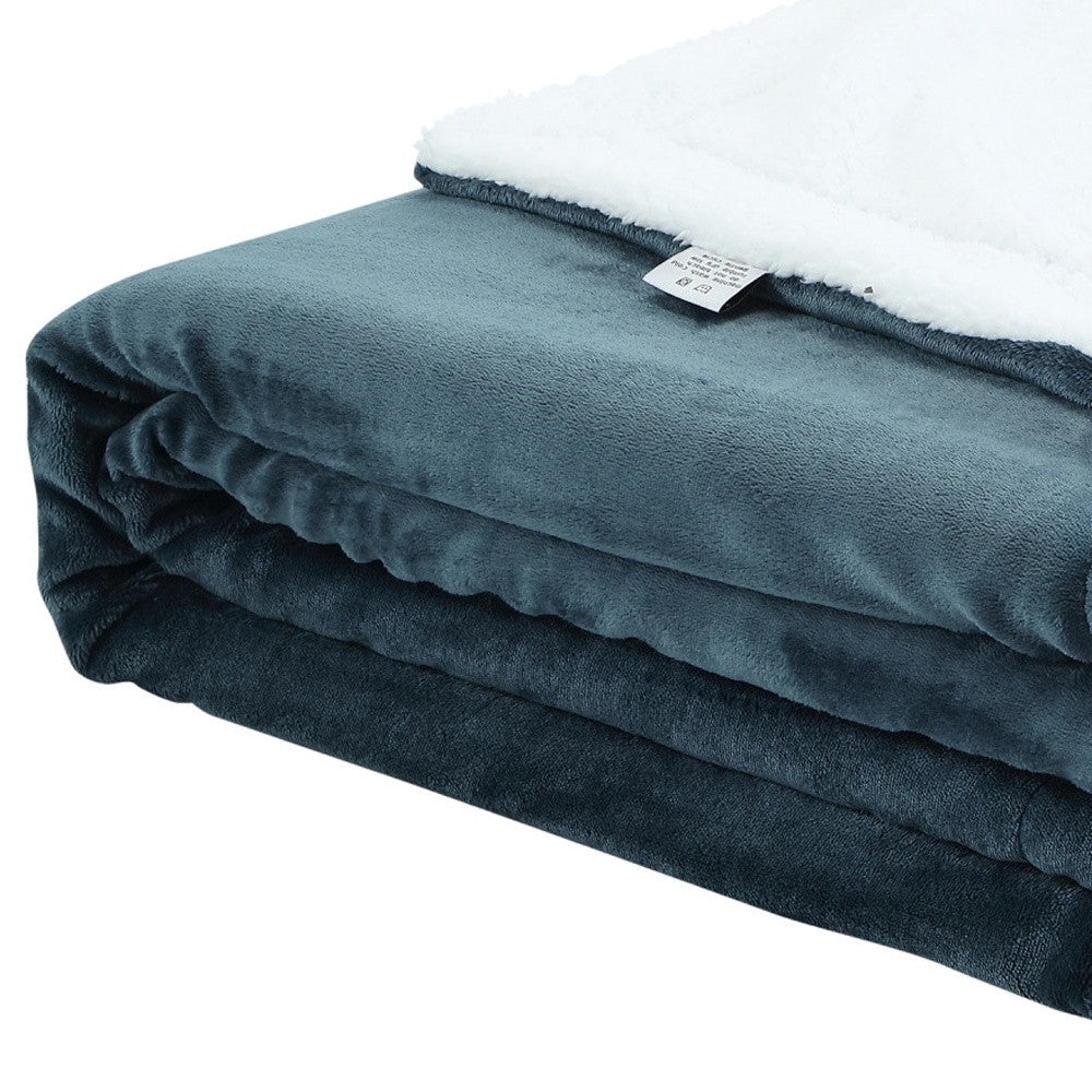 Navy Blue Knitted PolYester Solid Color Plush King Blanket