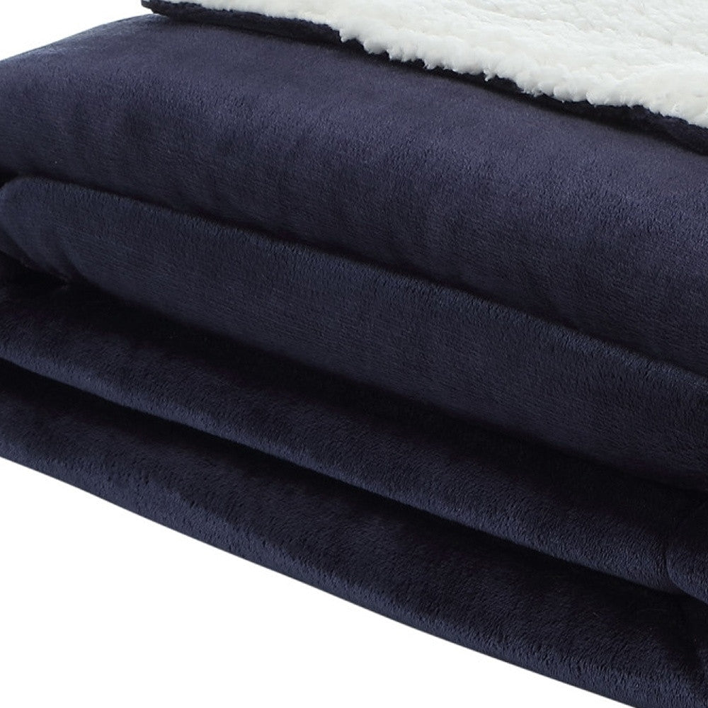 Navy Blue Knitted PolYester Solid Color Plush King Blanket