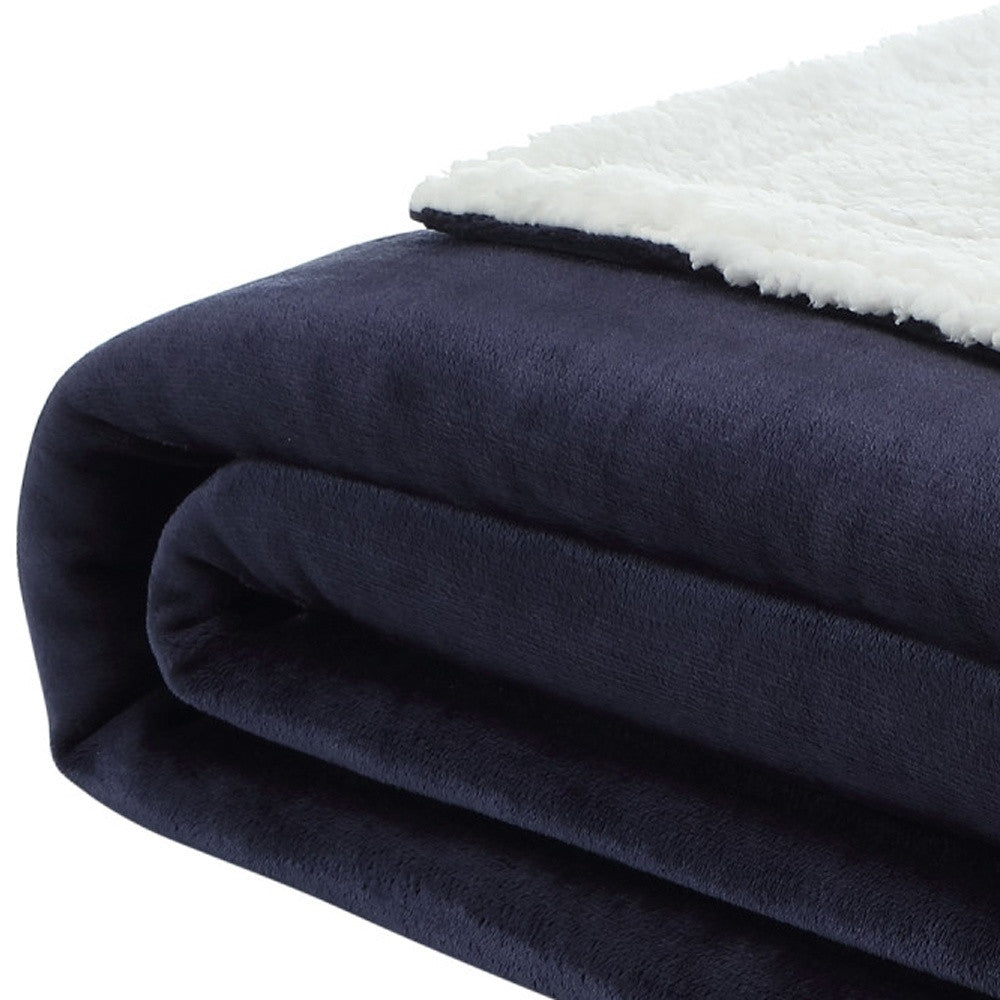 Navy Blue Knitted PolYester Solid Color Plush King Blanket