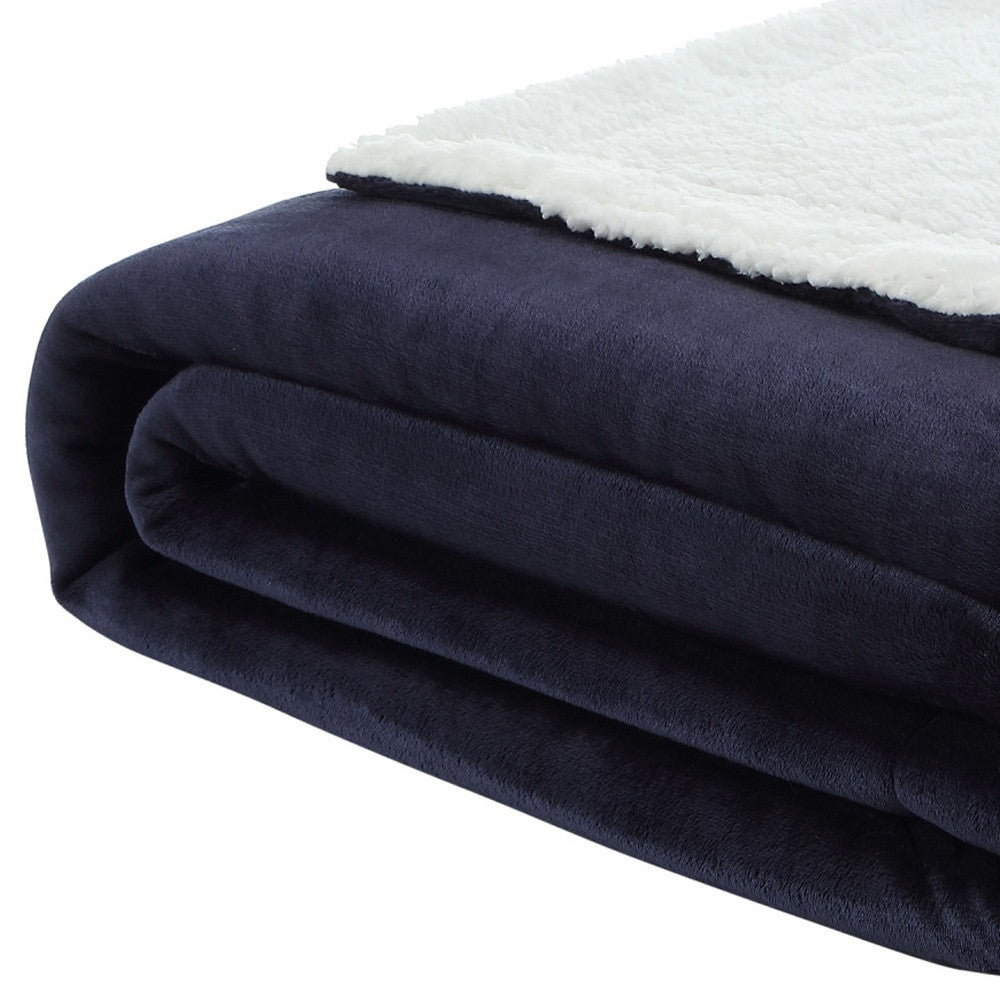 Navy Blue Knitted PolYester Solid Color Plush King Blanket