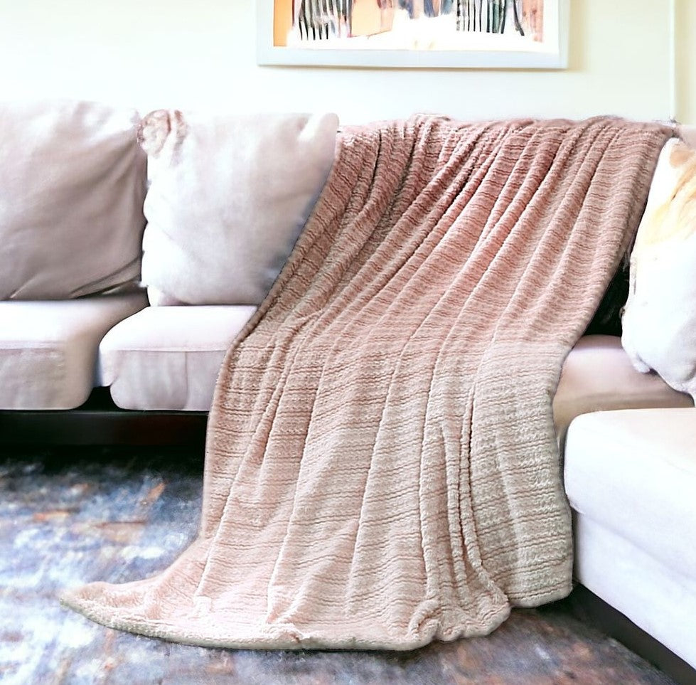 Blush Knitted PolYester Solid Color Plush Throw Blanket