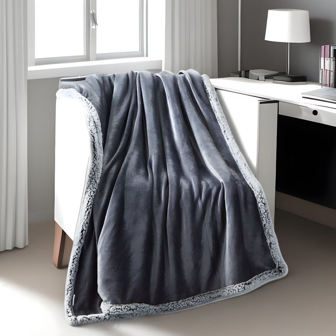 Light Gray Knitted Polyester Solid Color Plush Throw Blanket