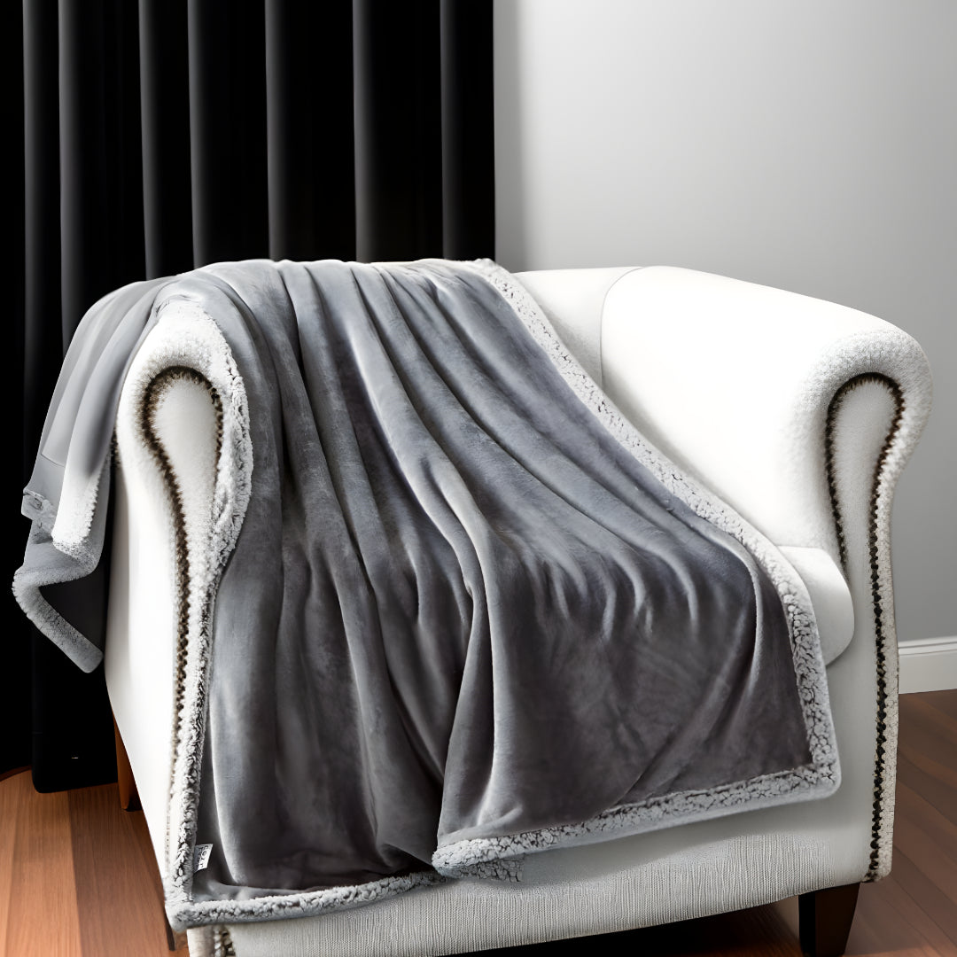 Light Gray Knitted Polyester Solid Color Plush Throw Blanket