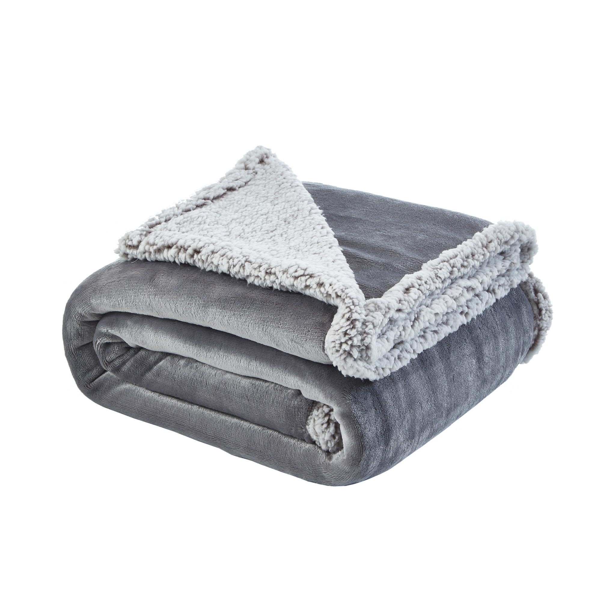 Light Gray Knitted Polyester Solid Color Plush Throw Blanket