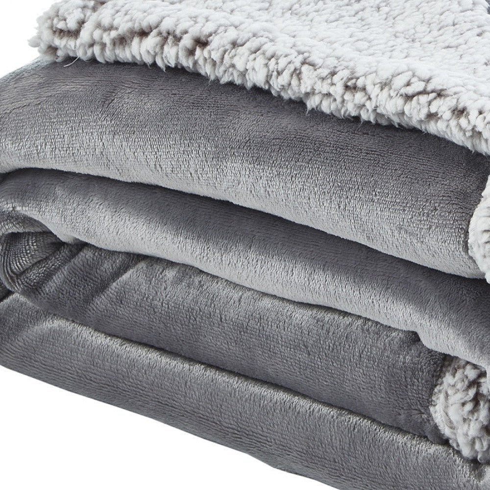 Light Gray Knitted Polyester Solid Color Plush Throw Blanket