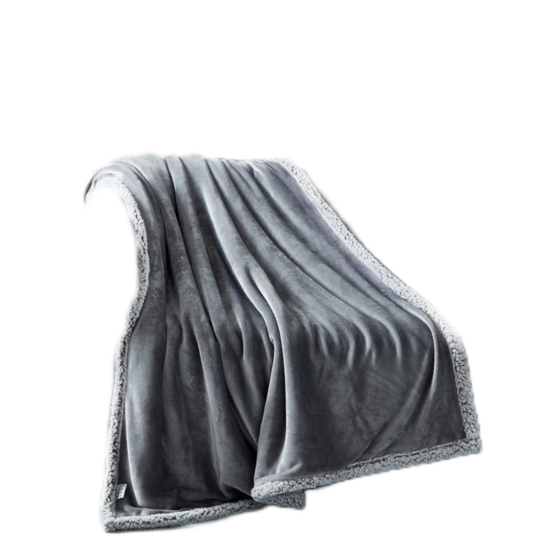 Light Gray Knitted Polyester Solid Color Plush Throw Blanket