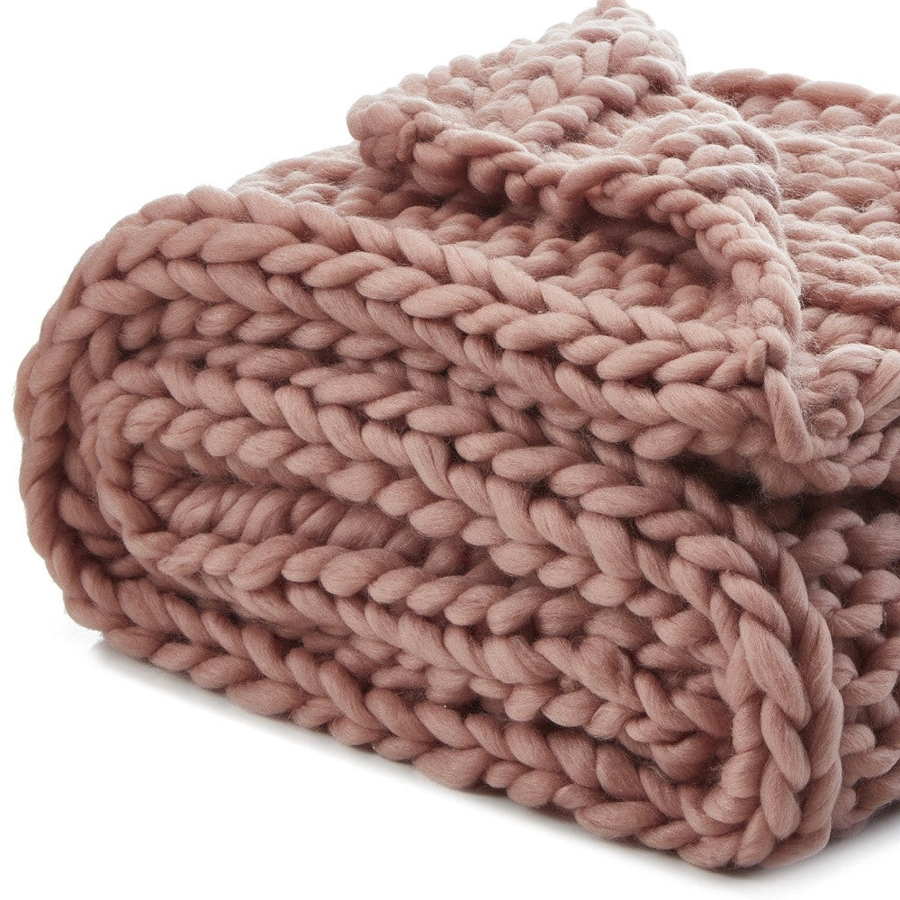 Blush Knitted Polyester Solid Color Throw Blanket