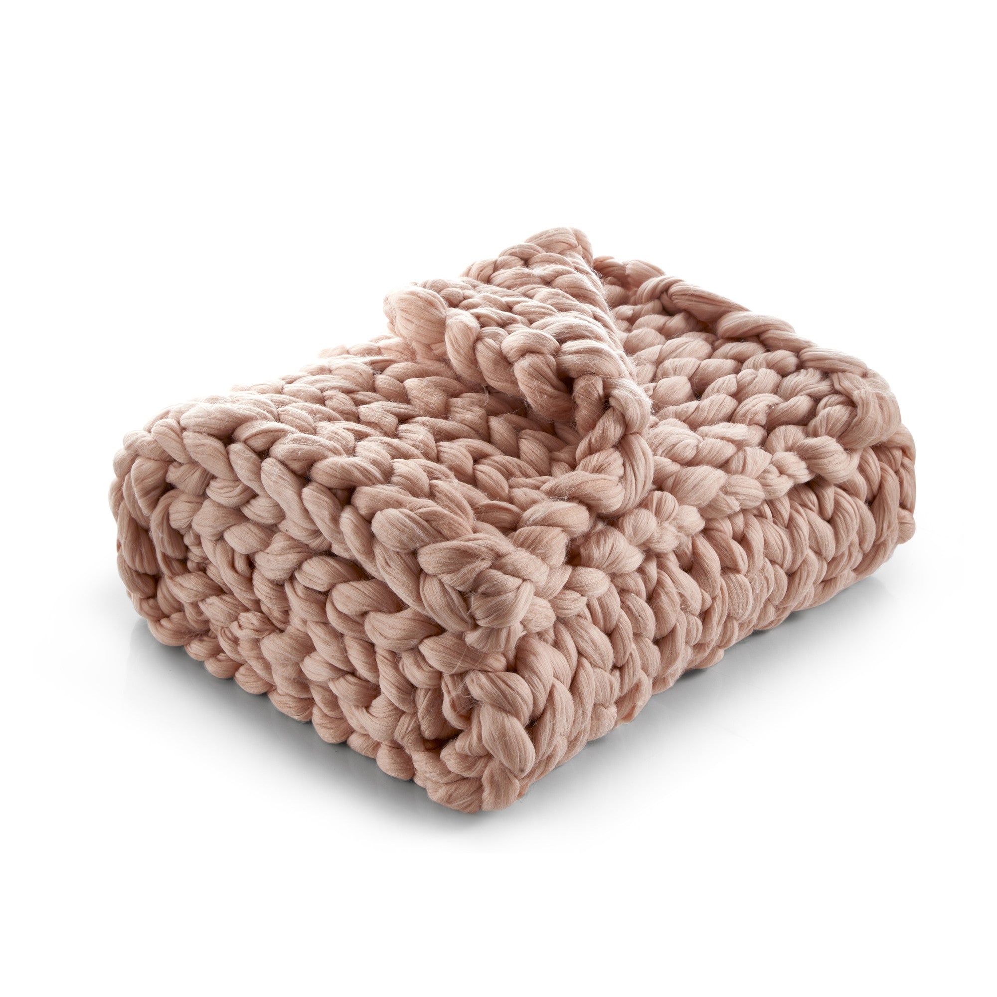 Cream Knitted Polyester Solid Color Throw Blanket