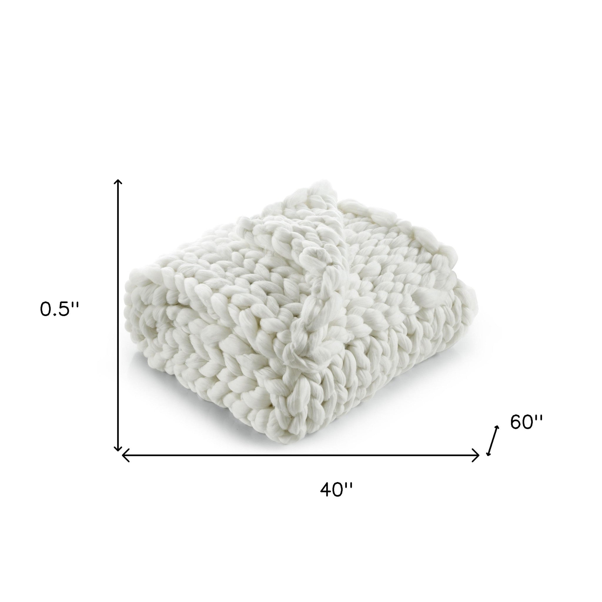 Cream Knitted Polyester Solid Color Throw Blanket