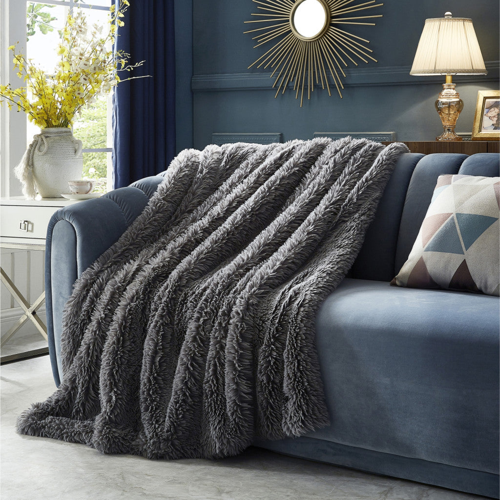 Gray Knitted PolYester Solid Color Plush Throw Blanket