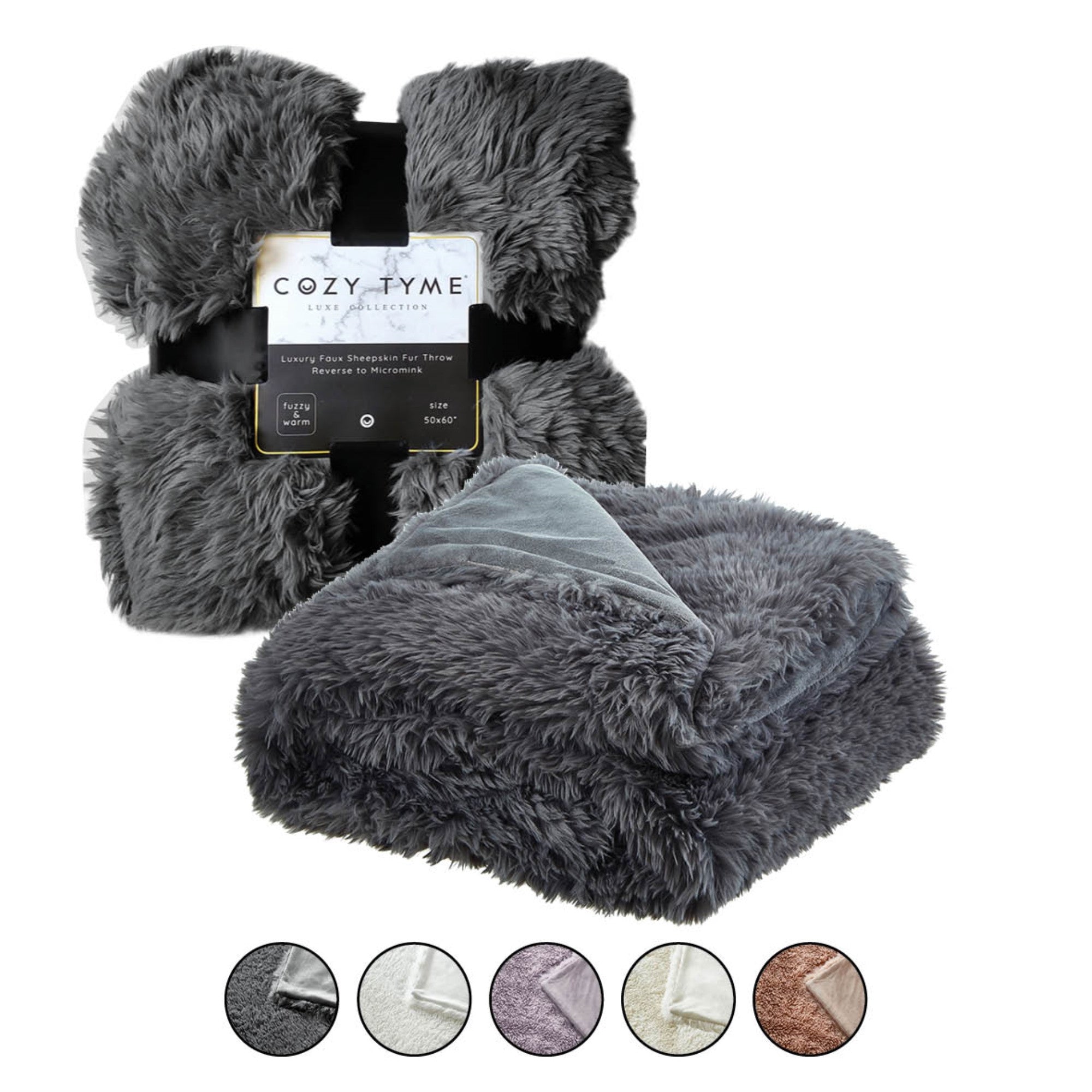 Gray Knitted PolYester Solid Color Plush Throw Blanket