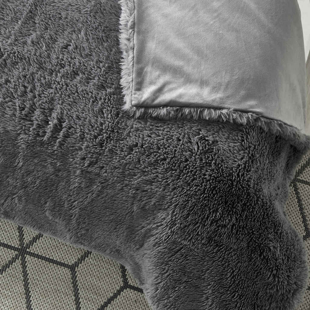 Gray Knitted PolYester Solid Color Plush Throw Blanket