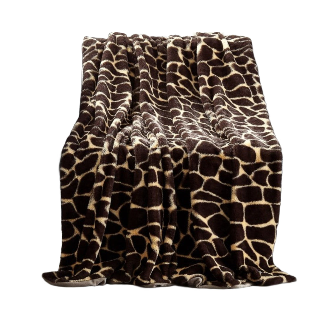 Beige and Ivory Knitted PolYester Animal Print Plush Throw Blanket