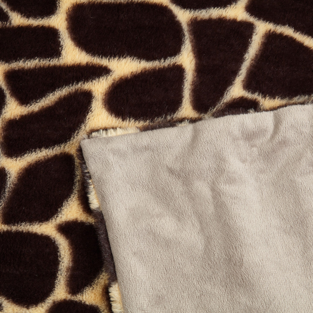 Beige and Ivory Knitted PolYester Animal Print Plush Throw Blanket