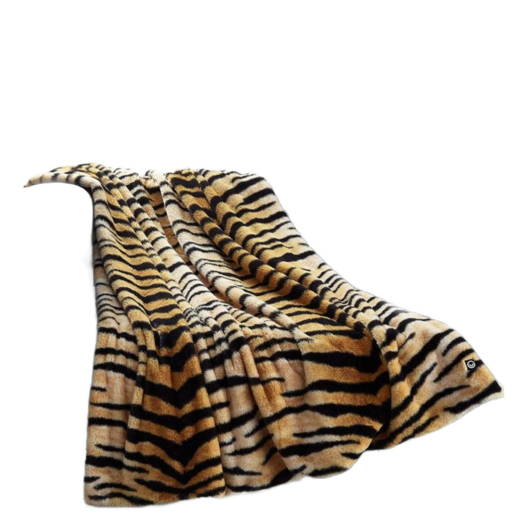 Beige and Ivory Knitted PolYester Animal Print Plush Throw Blanket