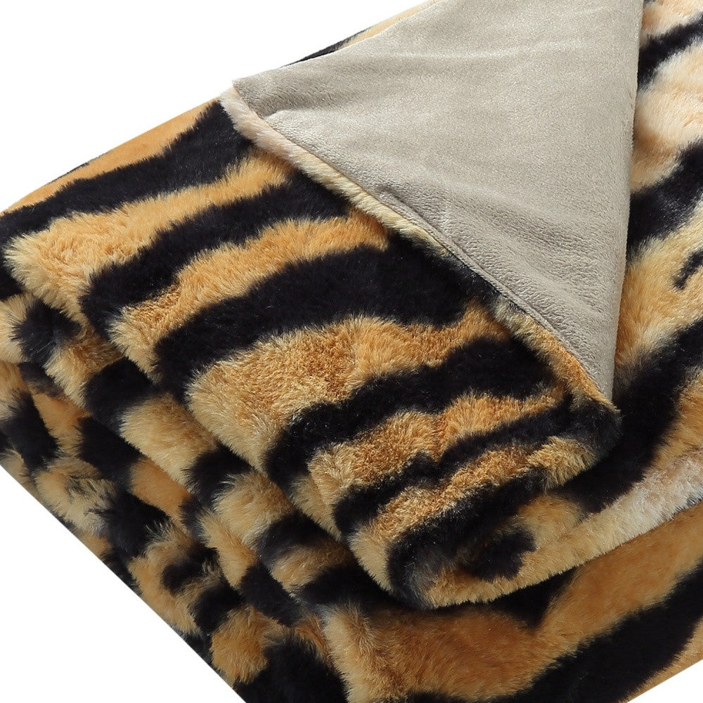 Beige and Ivory Knitted PolYester Animal Print Plush Throw Blanket