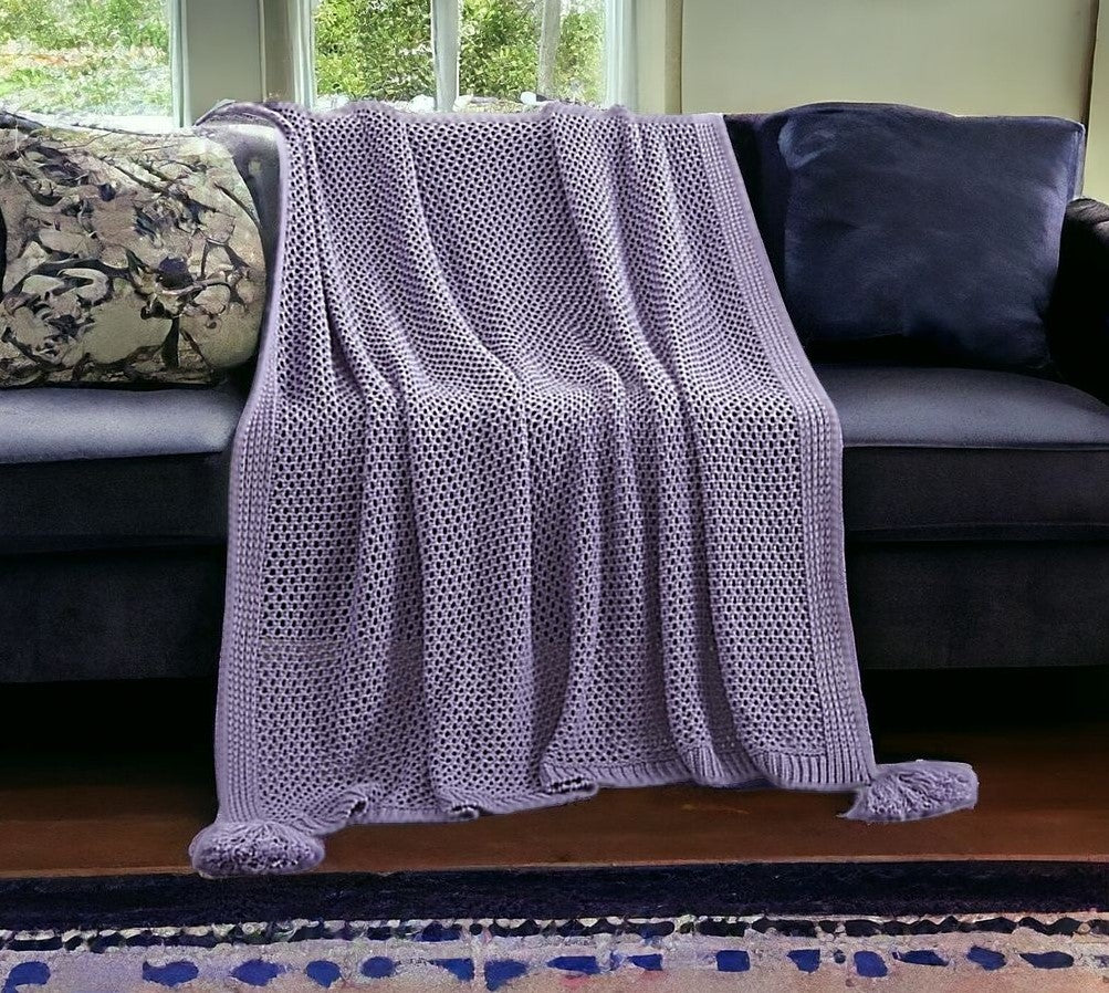 Gray Knitted Acrylic Solid Color Throw Blanket