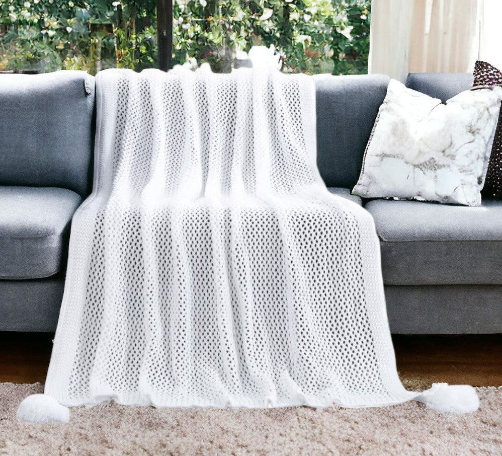 Gray Knitted Acrylic Solid Color Throw Blanket