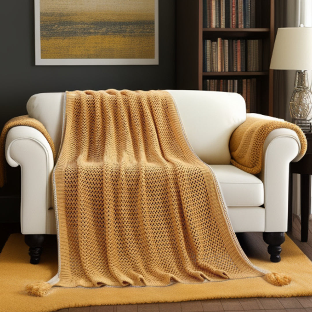 Gray Knitted Acrylic Solid Color Throw Blanket