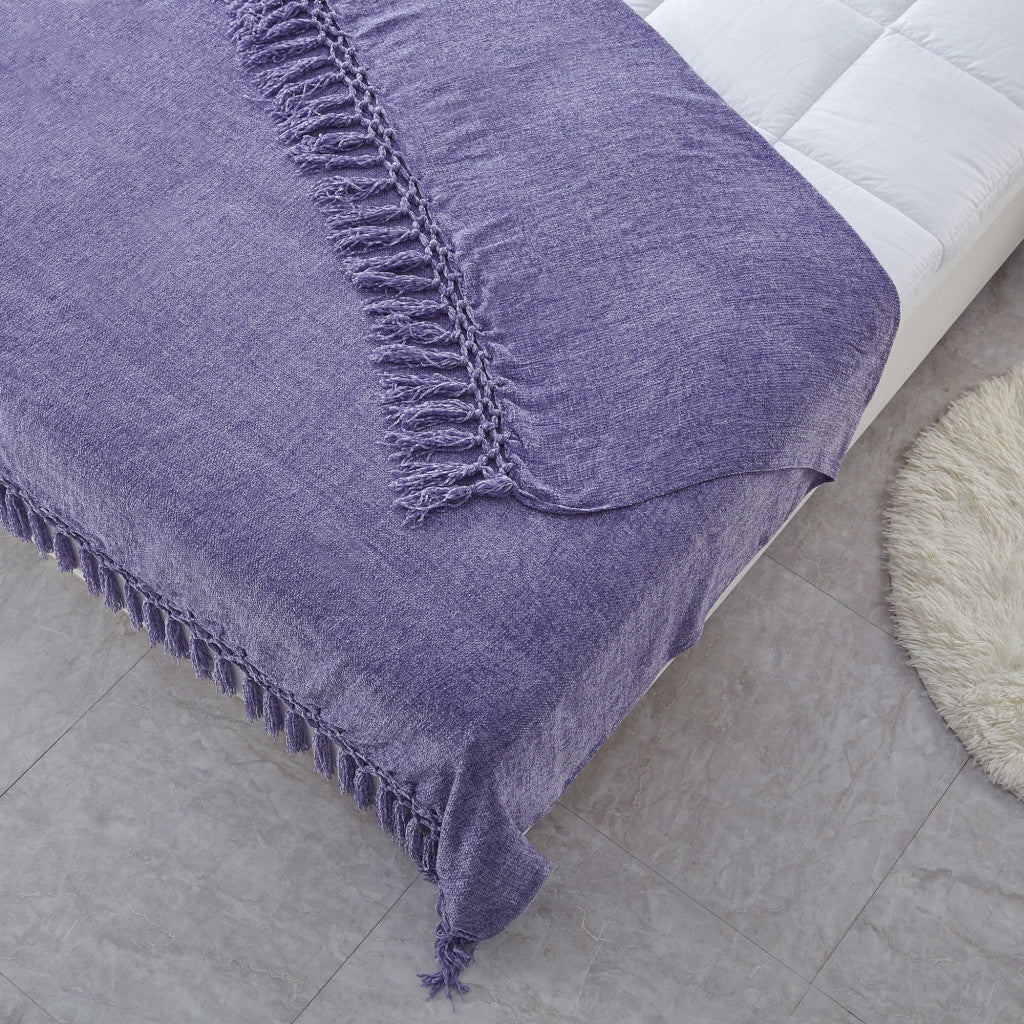 Purple Woven Polyester Solid Color Throw Blanket