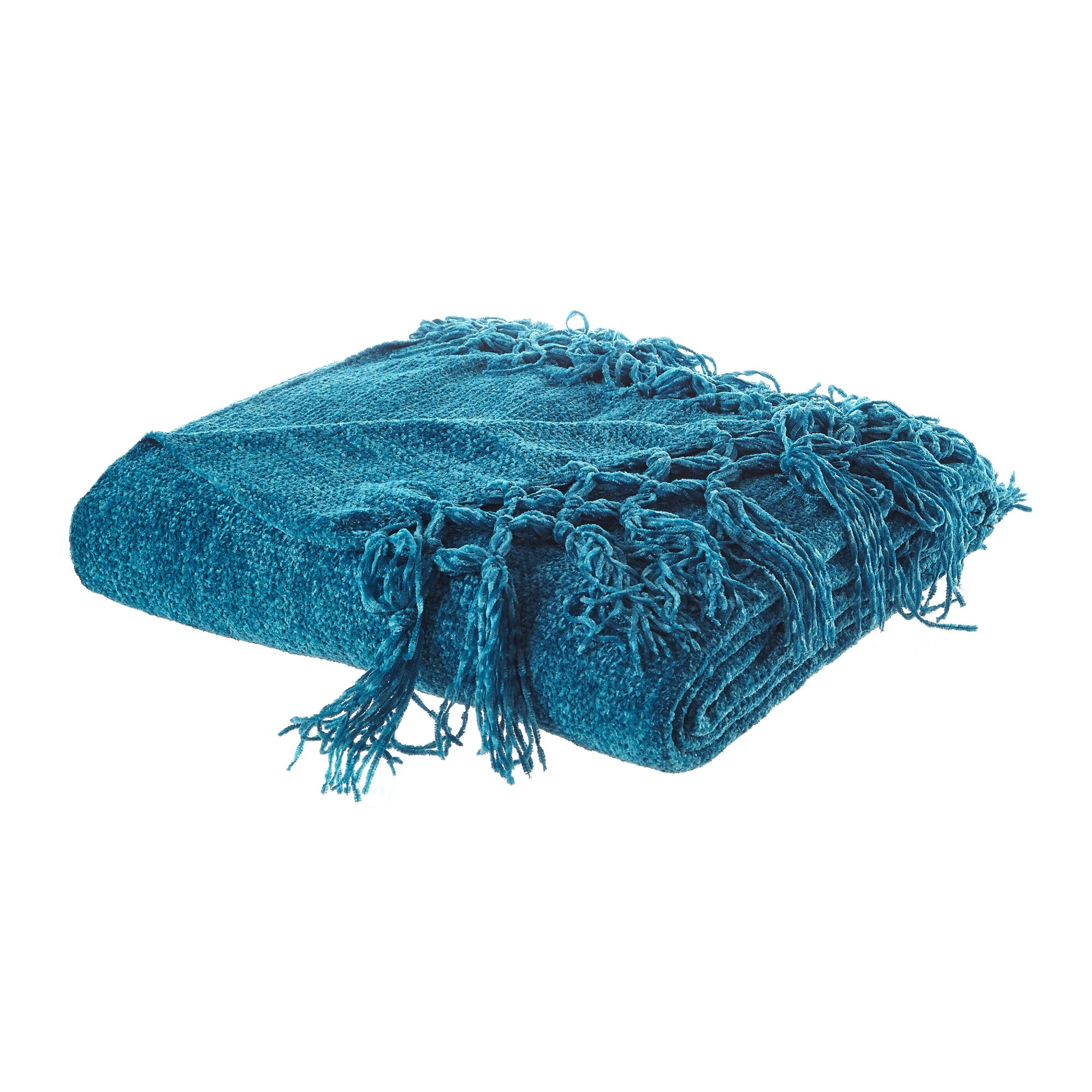 Teal Blue Woven Polyester Solid Color Throw Blanket
