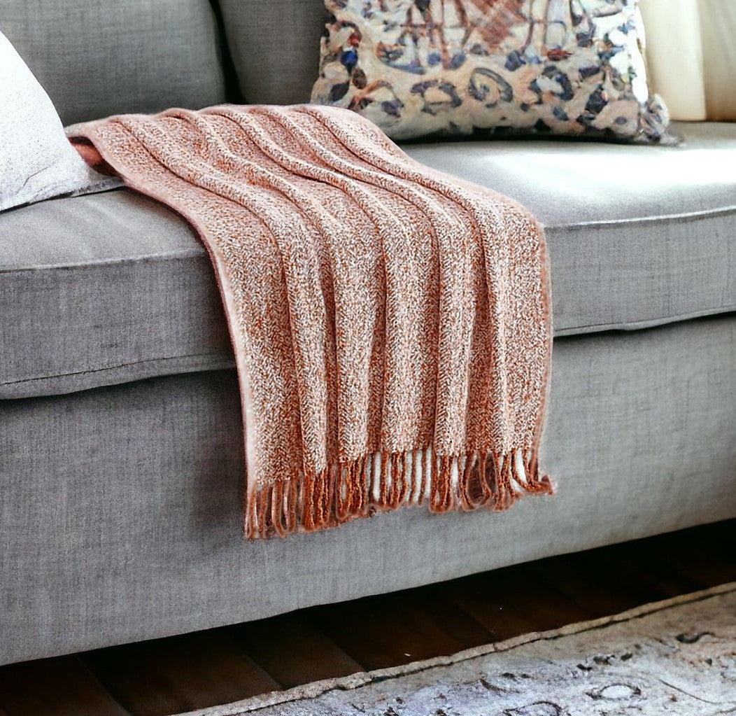 Blush Knitted Acrylic Geometric Throw Blanket