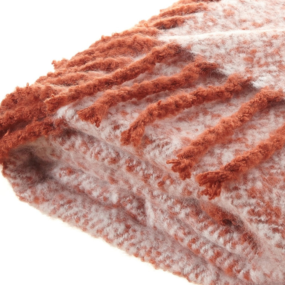 Blush Knitted Acrylic Geometric Throw Blanket