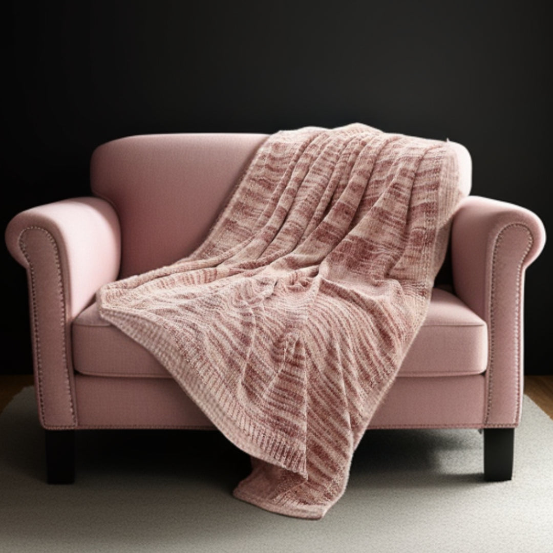 Blush Knitted Polyester Striped Throw Blanket