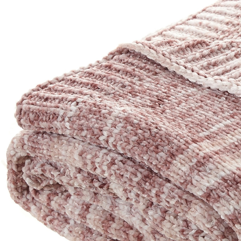 Blush Knitted Polyester Striped Throw Blanket