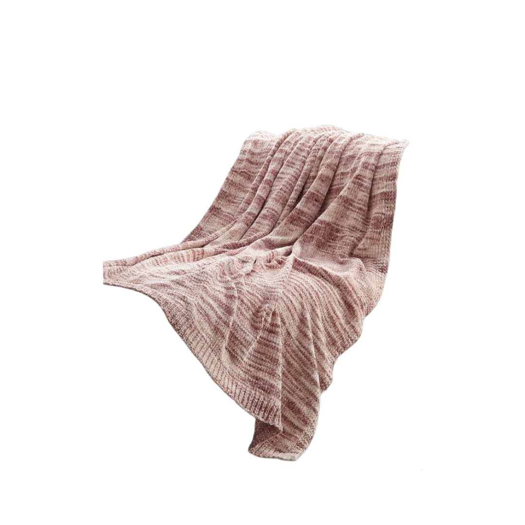 Blush Knitted Polyester Striped Throw Blanket