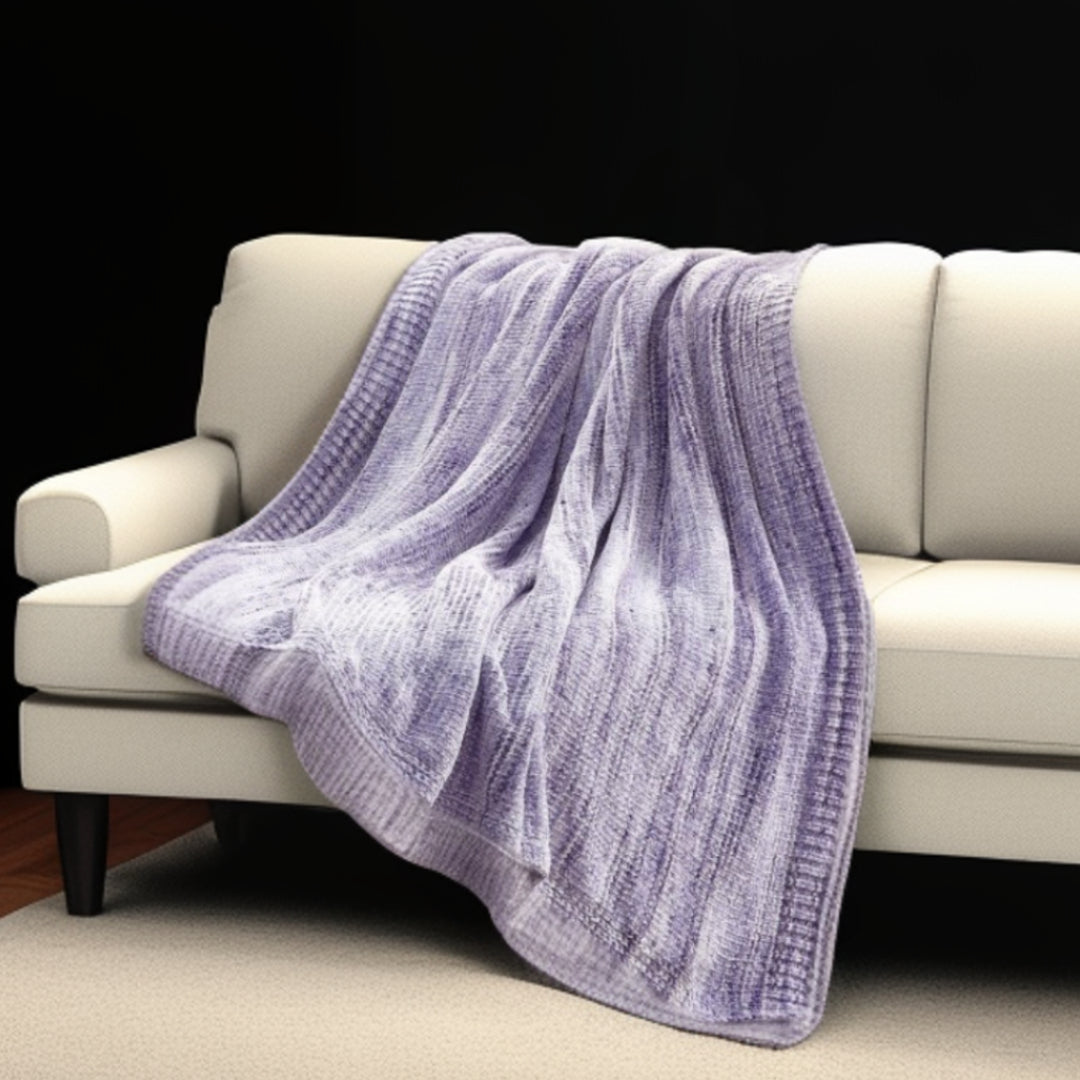 Blush Knitted Polyester Striped Throw Blanket