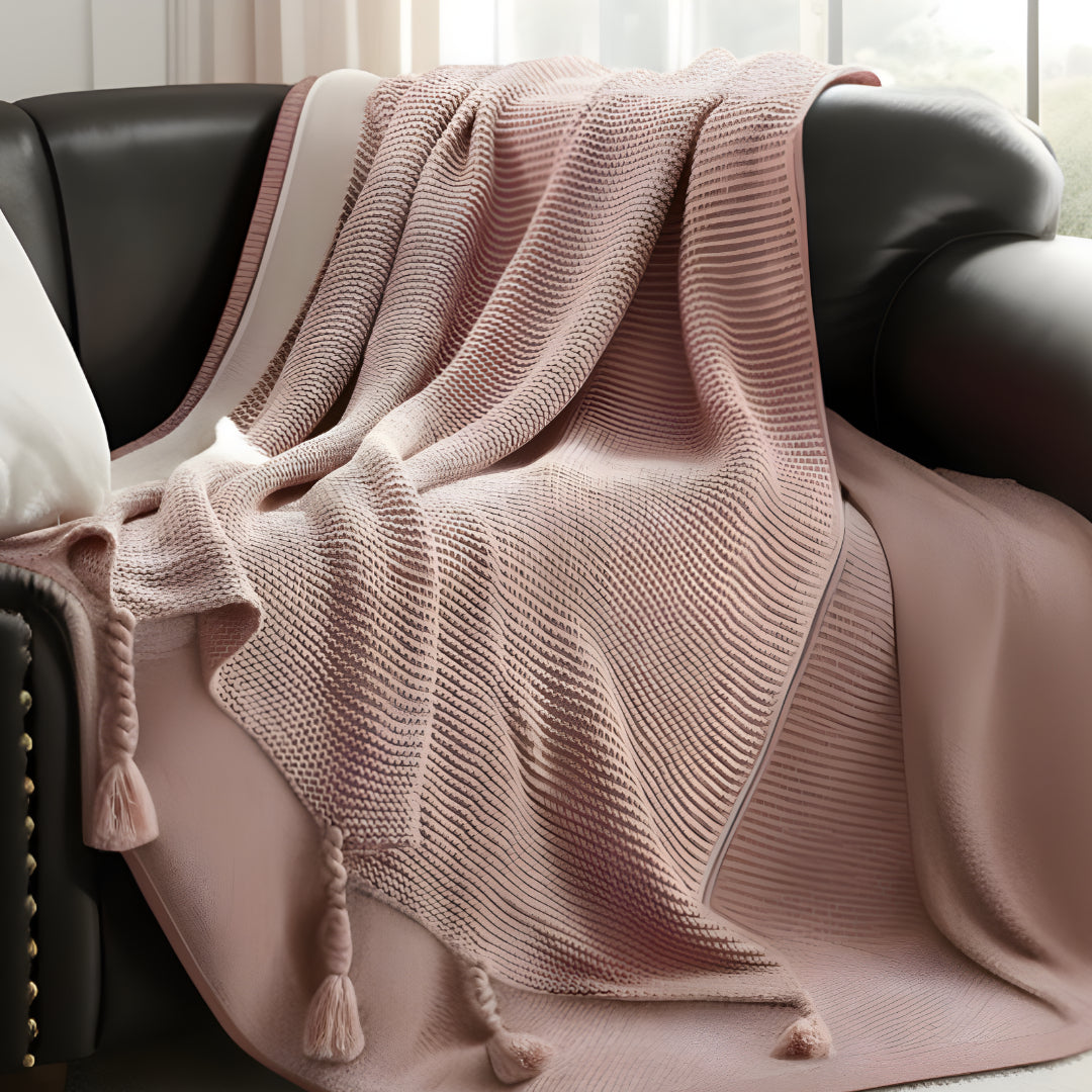 Blush Knitted Acrylic Solid Color Throw Blanket