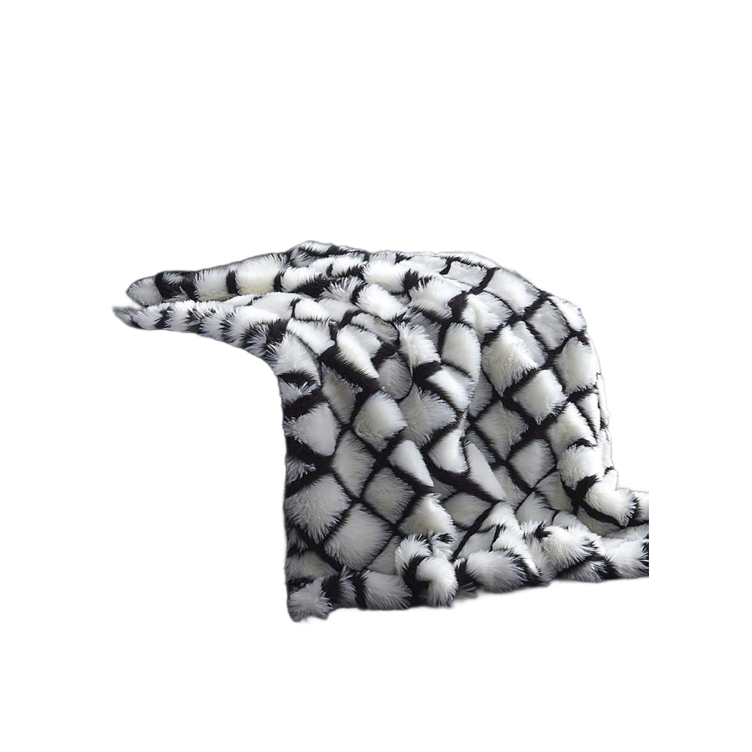 Beige Knitted Acrylic Geometric Throw Blanket