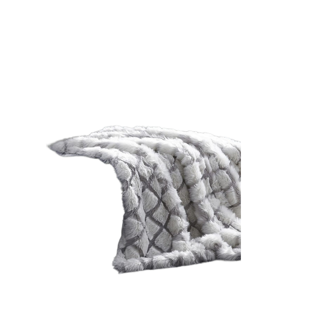 Beige Knitted Acrylic Geometric Throw Blanket
