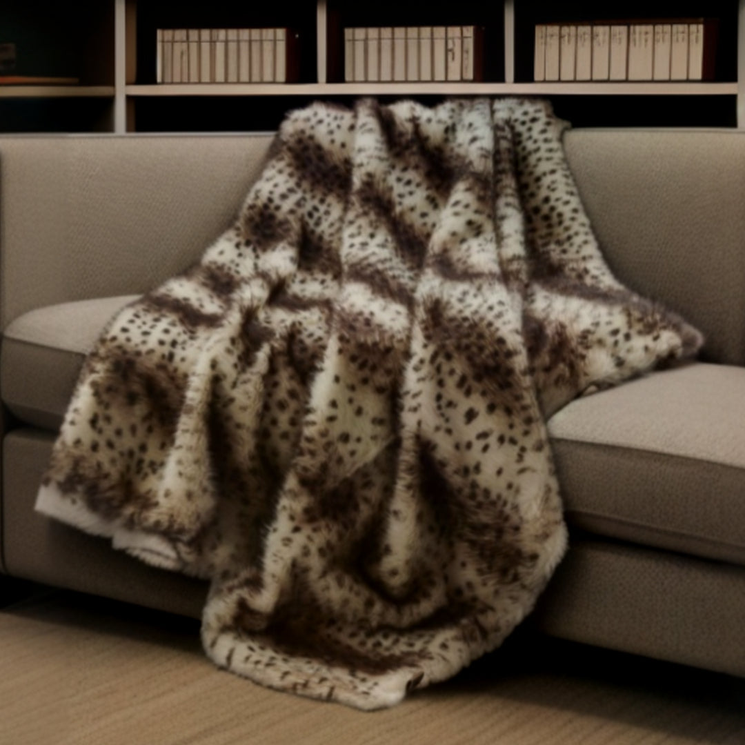 Brown Knitted Acrylic Animal Print Throw Blanket