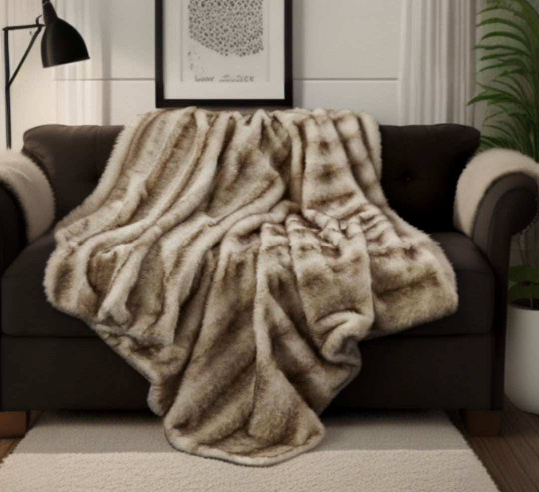 Brown Knitted Acrylic Animal Print Throw Blanket