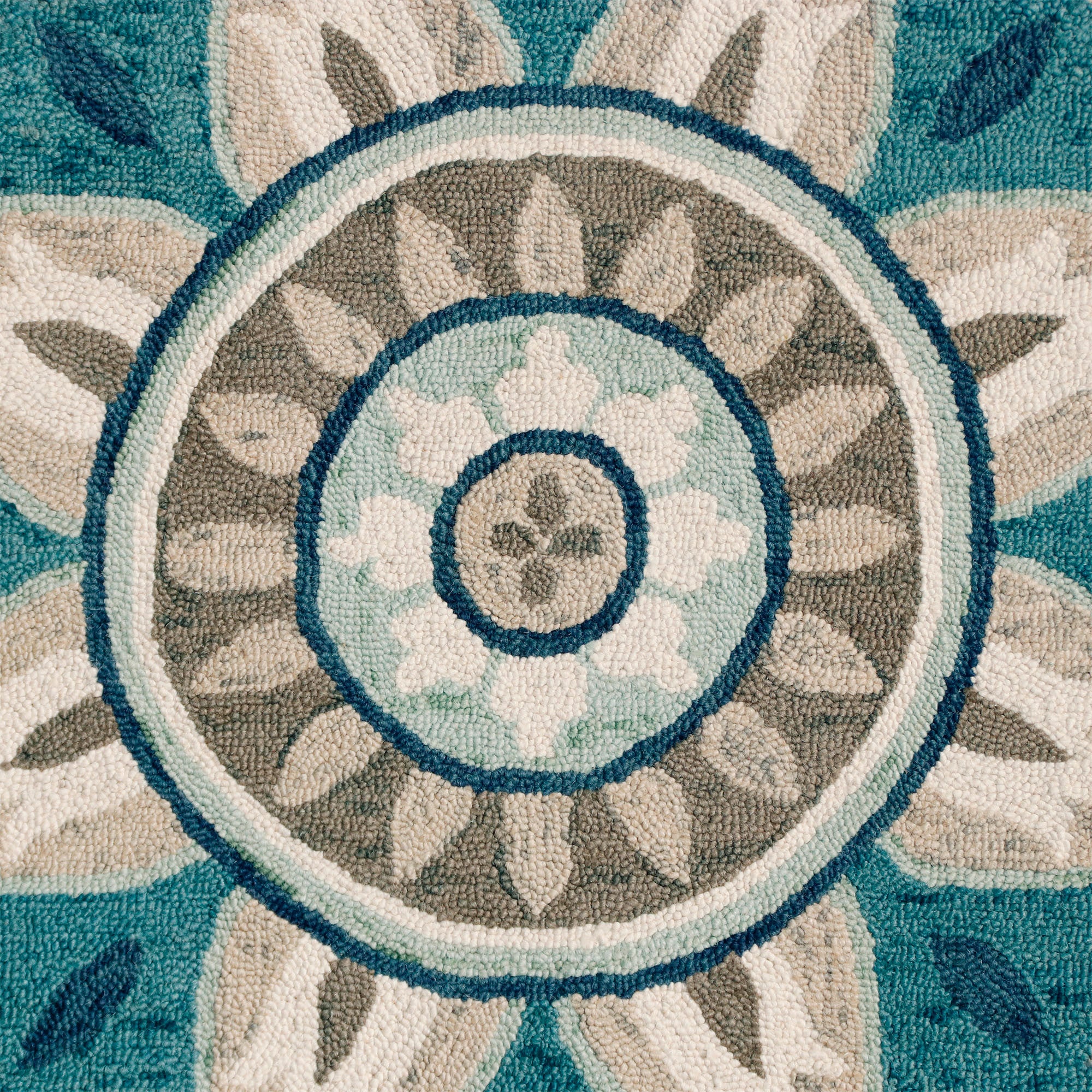 4’ Round Blue And Orange Medallion Area Rug