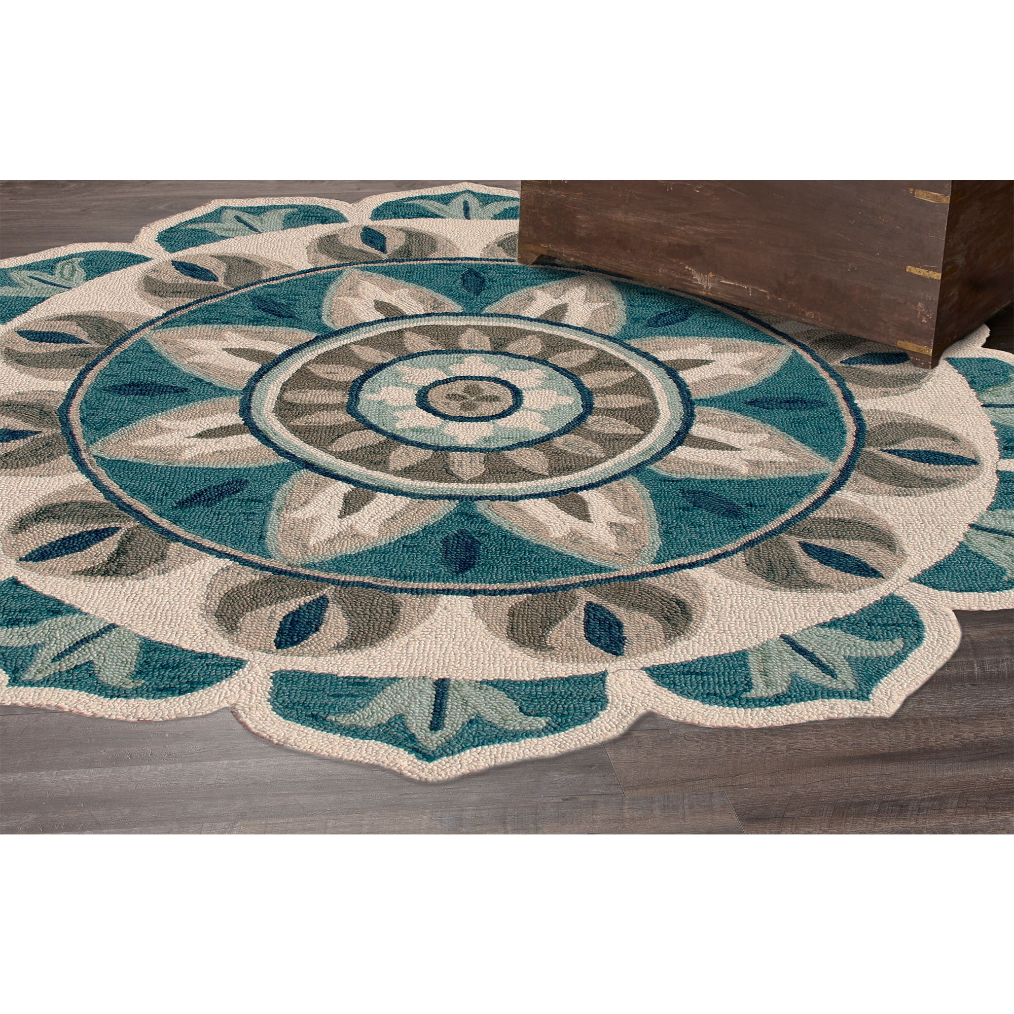 4’ Round Blue And Orange Medallion Area Rug