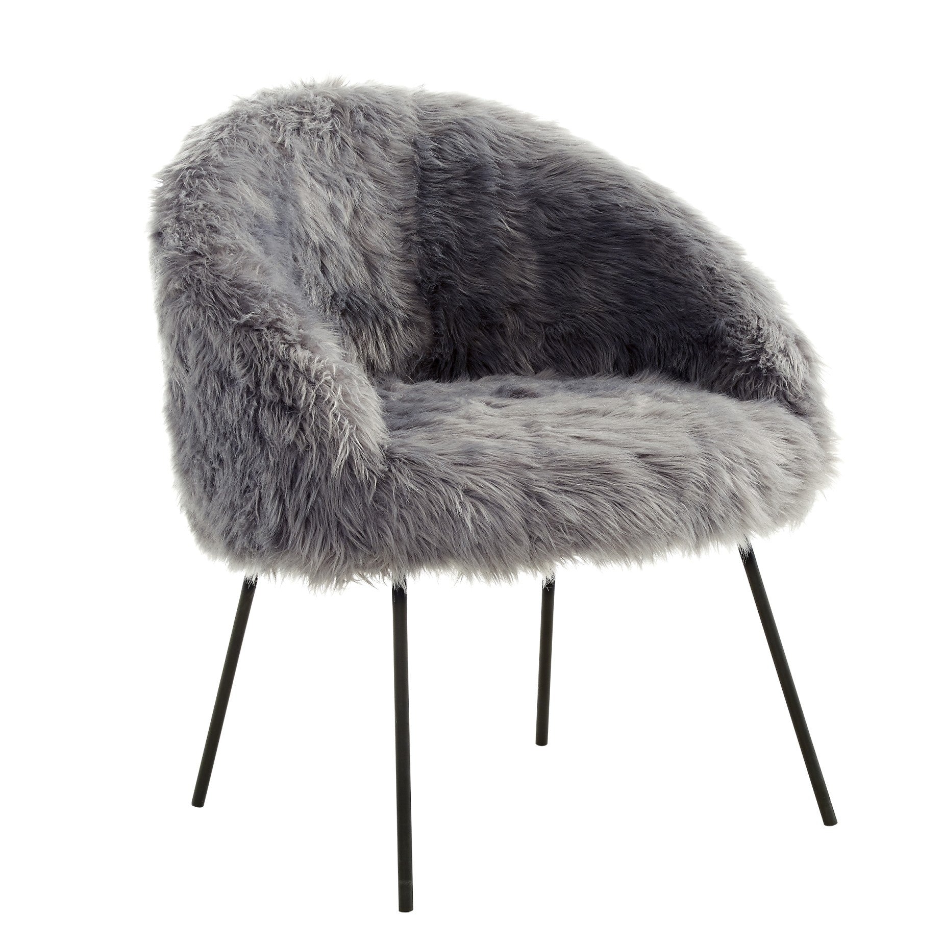 28" Gray And Black Faux Fur Arm Chair