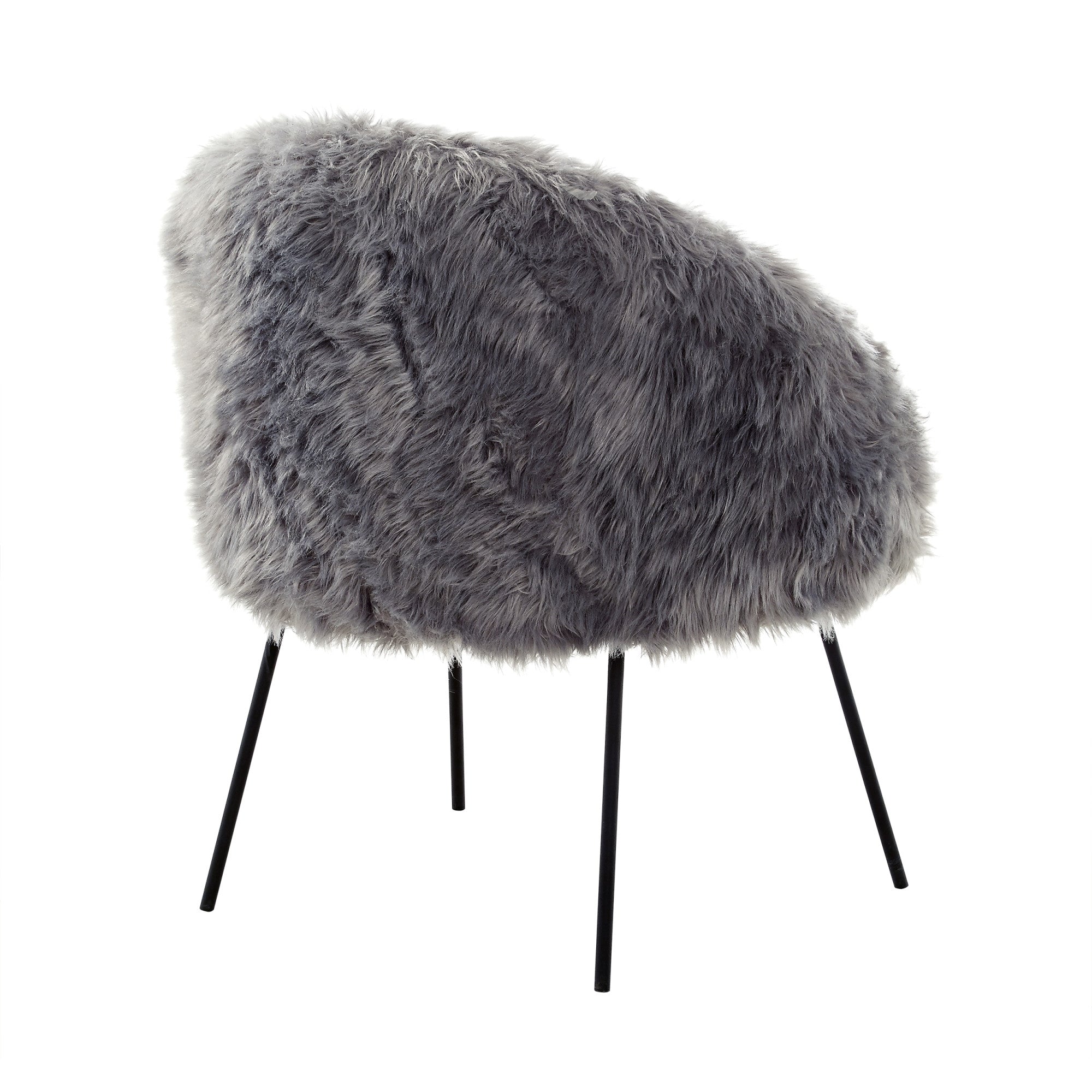 28" Gray And Black Faux Fur Arm Chair