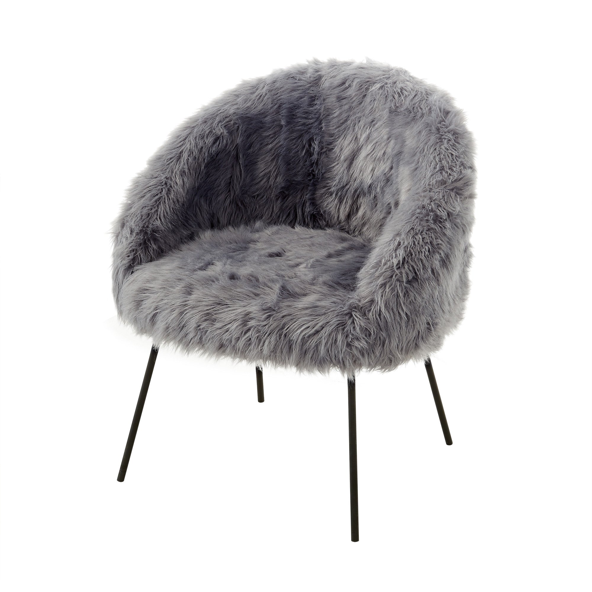 28" Gray And Black Faux Fur Arm Chair