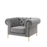 39" Gray And Gold Velvet Tufted Chesterfield Chair