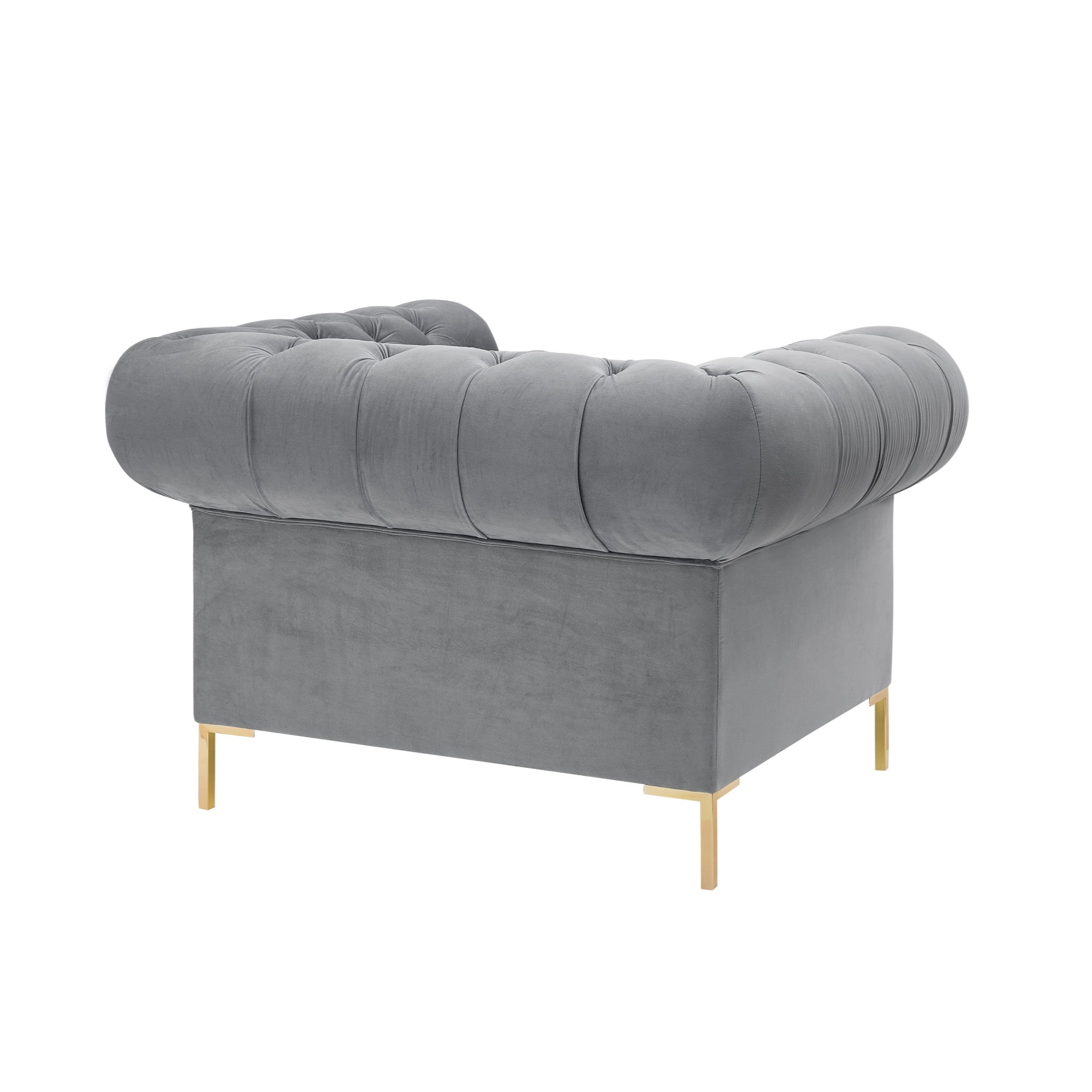 39" Gray And Gold Velvet Tufted Chesterfield Chair