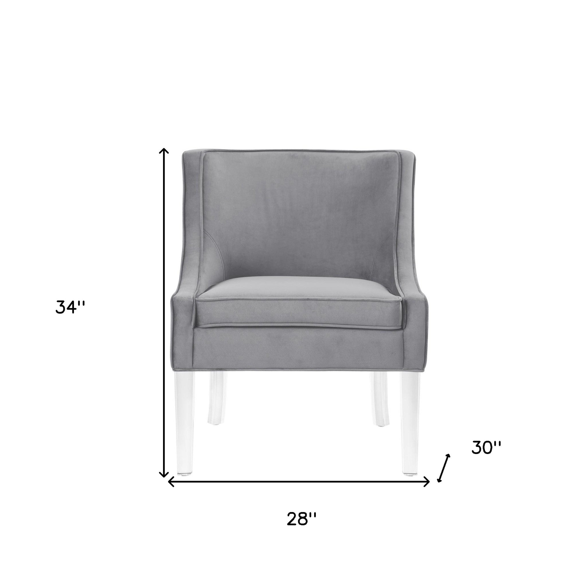 28" Light Gray and Clear Velvet Barrel Chair