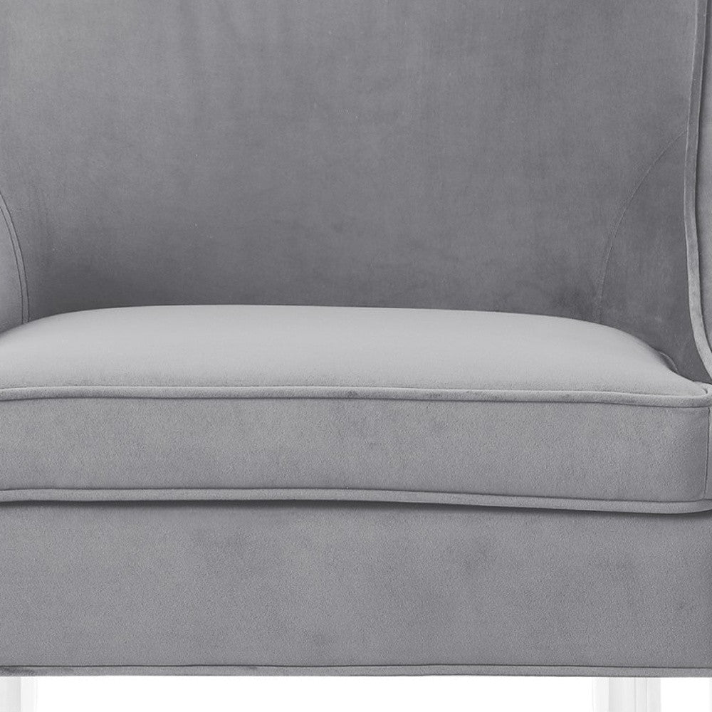 28" Light Gray and Clear Velvet Barrel Chair