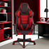 28" Red And Black Faux Leather Swivel Arm Chair