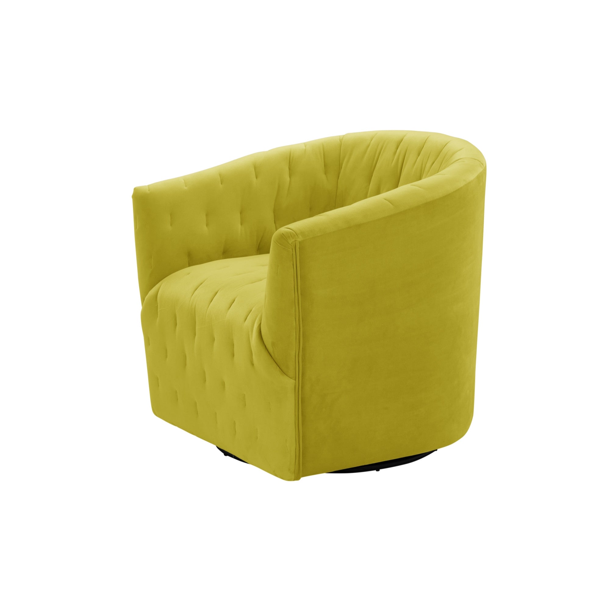 31" Yellow And Black Velvet Tufted Swivel Barrel Chair